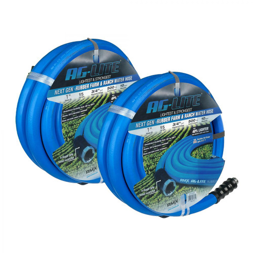 AG-Lite 100% Premium Rubber Water Lead In Hose, 1" X 15', 3/4" Male and Female GHT Fittings.  500 PSI Burst Rating.  Includes Extra Washer and Bend Restrictor.  2 Pack