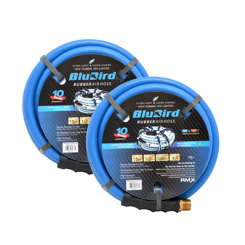 Tuyau d’air en caoutchouc BluBird 1/2 » X 15'- 1/2 » mâle-NPT, 300 PSI, EPDM, paquet de 2