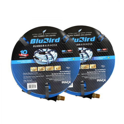 Tuyau d’air en caoutchouc BluBird 3/8 » X 10' - 3/8 » mâle-NPT, 300 PSI, EPDM, paquet de 2