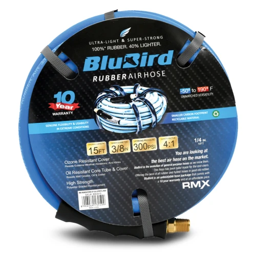 PG108 - BLUBIRD RUBBER AIR HOSE ASSEMBLY 3/8" X 15' - 3/8" MALE-NPT, 300 PSI, EPDM