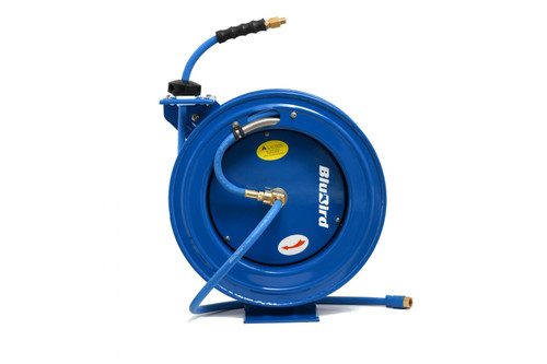 BluBird Rubber 3/8" X 75' Air Hose Single Arm 18 Gauge Retractable Reel.  Includes 3' Jumper Hose, 3/8" Male-NPT, 300 PSI, EPDM