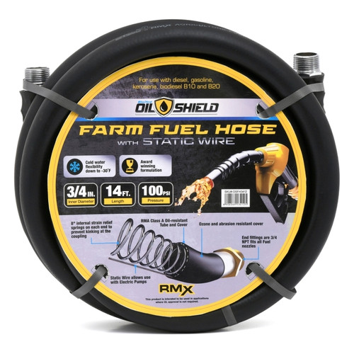OilShield 3/4" X 14' Rubber Farm Fuel Transfer Hose with Static Wire - BLB-OSFH3414