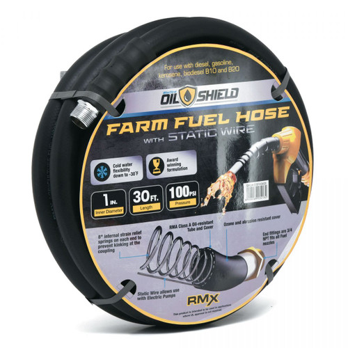 Tuyau de transfert de carburant agricole en caoutchouc OilShield de 1 po x 30 pi avec fil statique