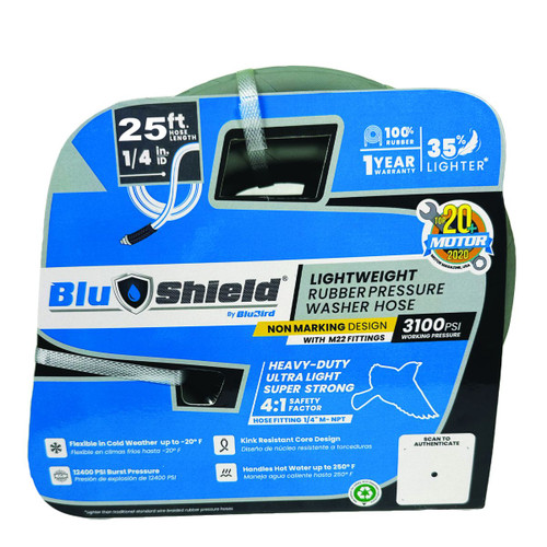 Blu Shield Rubber Pressure Washer Hose Assembly 1/4" X 25' w/ M22 Fittings Non Marking (3000:12000 PSI)