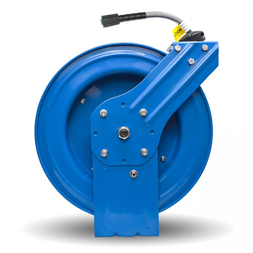 Enrouleur de tuyau robuste de 18 calibres pour lavage à pression en caoutchouc Blu Shield 1/4" X 50' avec tuyau d’entrée de 6'.  Connexion M22, 3K PSI