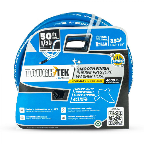 Blu Shield Tough Tek Rubber Pressure Washing Hose 1/2" X 50' (4000:16000 PSI)