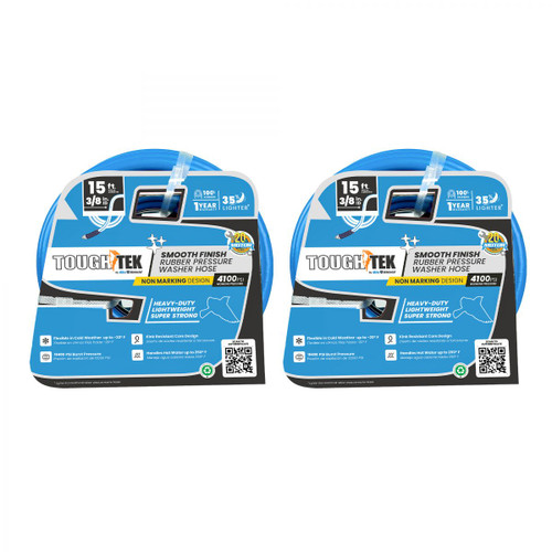Tuyau de nettoyeur haute pression en caoutchouc Blu Shield Tough Tek 3/8" X 15' (4000:16000 PSI) Paquet de 2
