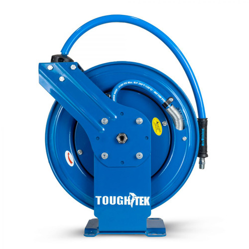 Enrouleur de tuyau de lavage à pression en caoutchouc Blu Shield Tough Tek 3/8" X 5 0' (double bras) avec tuyau d’entrée de 6', 4K PSI