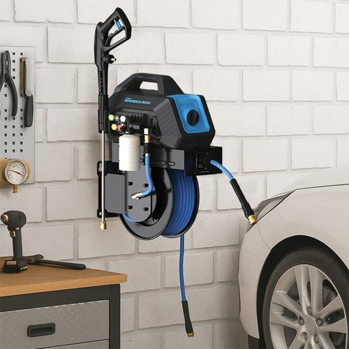 PG99 - BLUSHIELD PRESSURE WASHER SMALL WIDE REEL 1/4" X 50' WITH HUMPBACK SLIDING PLATE + 7" CONNECTION HOSE + 15' INLET HOSE