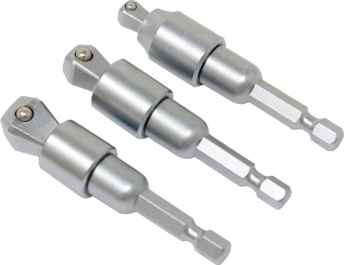 PG142 - 3-PC UNIVERSAL WOBBLE DRIVE SOCKET BITS, 1/4", 3/8", 1/2" DRIVE, 1/4" HEX SHANK
