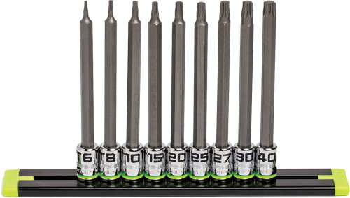 PG122 - 9-PC 1/4" DRIVE METRIC & SAE LONG RPT TORX® DRIVER SET, T6-T40