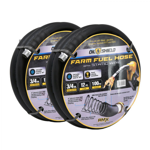 Tuyau de transfert de carburant agricole en caoutchouc OilShield de 3/4 po x 12 pi avec fil statique - BLB-OSFH3412-2PK
