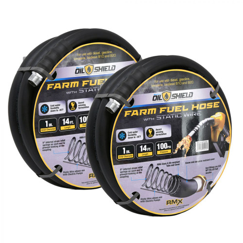 OilShield 1" X 12' Rubber Farm Fuel Transfer Hose with Static Wire - BLB-OSFHONE12-2PK