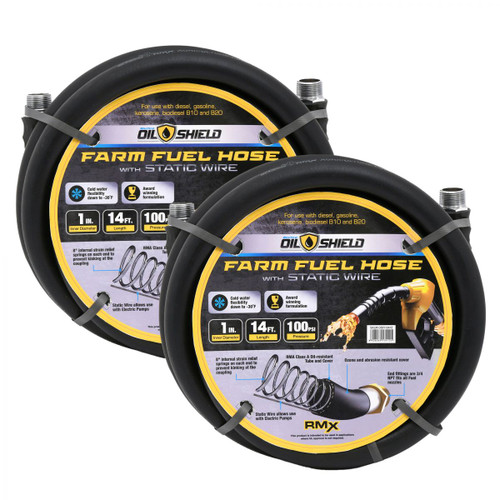 OilShield 1" X 14' Rubber Farm Fuel Transfer Hose with Static Wire - BLB-OSFHONE14-2PK