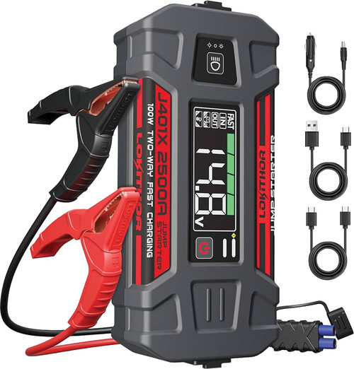 PG1 - 2500A 12V JUMP STARTER/BATTERY BOOSTER/POWER BANK W/ -40°F LOW TEMP START TECHN., 300 LUMEN FLASHLIGHT