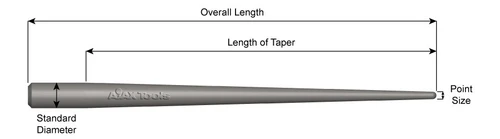 15/16 » de diamètre, goupille de dérive à long cône, taille de la pointe de 1/4 », 8 » de long