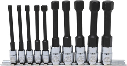 PG154 - 10-PC 1/4" & PRISE 3/8" JEU DE SOCKETS HEXAGONALS MÉTRIQUES AVEC TIGE RÉDUITE, 5-14 MM
