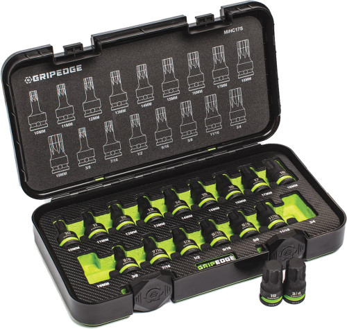 PG108 - 17-PC PRISE 1/2" ENSEMBLE DE VISSEURS À IMPACT HEXAGONAL SAE METRIC & SAE RPT, 10-19 MM & 3/8 »-3/4 »