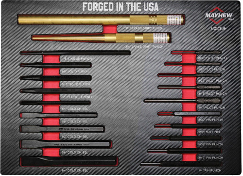 PG204 - POINÇON ET CISEAU MÉTRIQUES DE 21 PIÈCES DANS UN PLATEAU EN MOUSSE