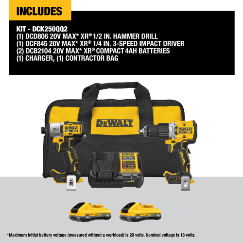 20V MAX 2 XR TOOL (DCD806 & DCF845) W/ 2 BATTERIES (4.0AH) AND BAG
