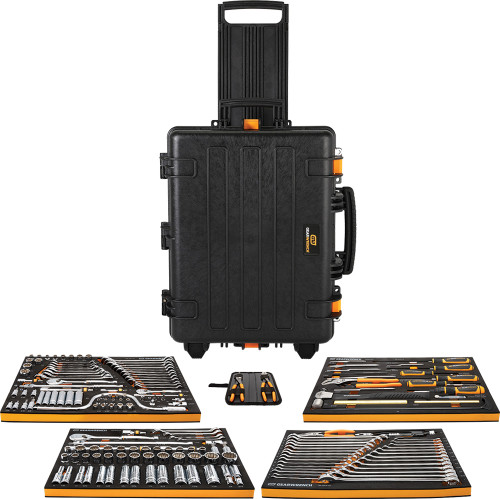 PG140 - 185-PC 1/4", 3/8", AND 1/2" DRIVE GMTK TOOL KIT IN FOAM TRAYS WITH HEAVY-DUTY TOOL CARRIER