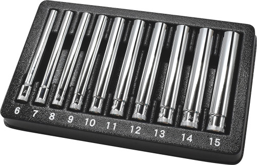 PG138 - 10-PC PRISE 1/4" 6 PTS. ENSEMBLE DE DOUILLES MÉTRIQUES EXTRA-PROFONDES DE 4,5" LONG, 6-15 MM