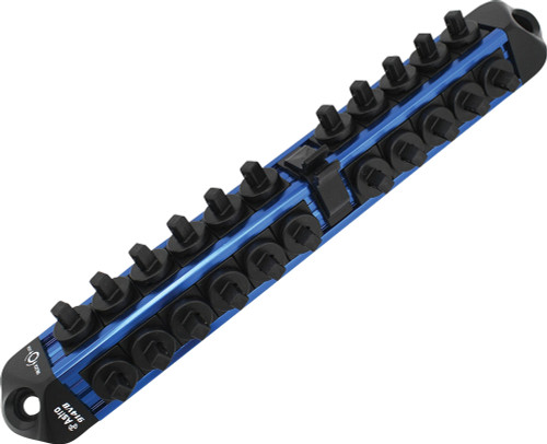 PG221 - PRISE 1/4" (BLEU), ORGANISEUR MAGNÉTIQUE VERROUILLABLE V12, STOCKE 22 DOUILLES + 1 CLIQUET