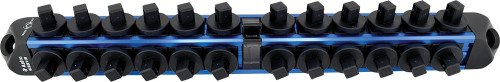PG215 - PRISE 3/8" (BLEU), ORGANISATEUR DE DOUILLE MAGNÉTIQUE VERROUILLANT V12, STOCKE 24 DOUILLES + 1 CLIQUET