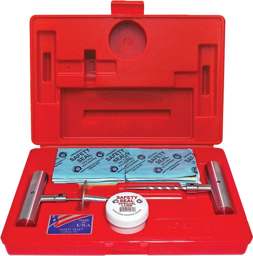 PG347 - SCEAU DE SÉCURITÉ – KIT DE RÉPARATION DE PNEUS DELUXE AUTO/CAMION LÉGER DANS UN BOÎTIER DE MOULE SOUFFLANT, 60 RÉPARATIONS STANDARD (4 »), sonde de 4,75 »