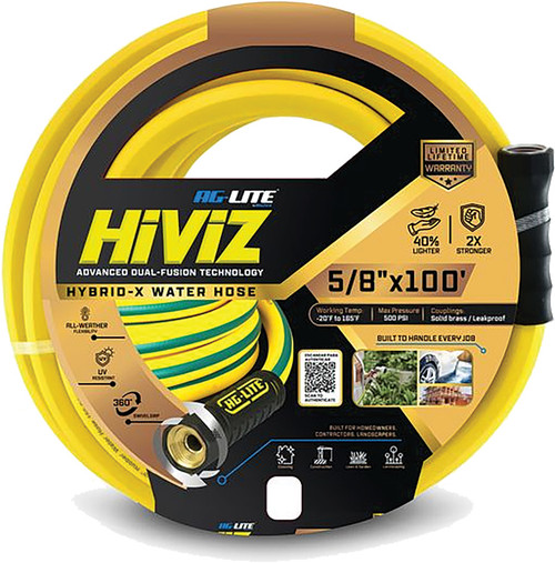 PG93 - TUYAU D’ARROSAGE HYBRIDE 5/8" X 100' - COULEUR JAUNE AVEC LIGNE VERTE