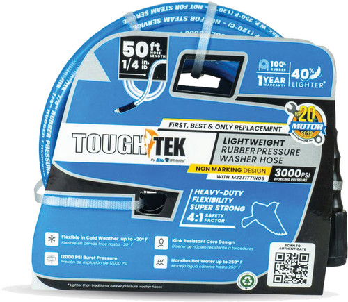 PG93 - TOUGHTEK RUBBER PRESSURE WASHER HOSE 1/4" X 50 - BLUE