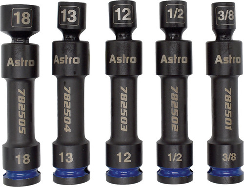 PG137 - 5-PC 1/2" DRIVE 12 PT. PINLESS HEAVY DUTY DRIVELINE IMPACT SOCKET SET – 3/8", 1/2", 12MM, 13MM, 18MM