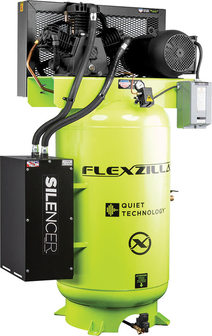 Flexzilla® Air Compressor with Silencer™, Stationary, Splash Lubricated, 5 HP, 80 Gallon, 230 Volt, 1-Phase, 2-Stage, Vertical