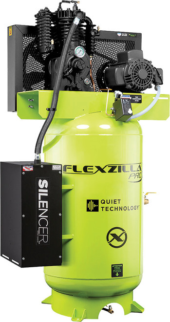 PG95 - 80 GALLON VERTICAL, 5 HP FLEXZILLA PRO PRESSURE LUBE, SINGLE PHASE STATIONARY AIR COMPRESSORS WITH SILENCER, 230V