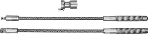PG141 - 3-PC 1/4" & 3/8" DRIVE 12" LONG FLEXIBLE WOBBLE EXTENSION KIT, INCL. MAGNETIC OIL DRAIN PLUG ADAPTER