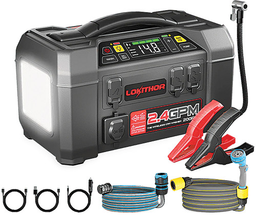 PG383 - DÉMARREUR 12V 2500A AVEC BATTERIE EXTERNE DE 2000 MAH, NETTOYEUR HAUTE PRESSION DE 200 PSI ET COMPRESSEUR D’AIR DE 150 PSI