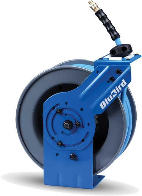 PG92 - BLUBIRD TOUT-EN-UN, BOBINE DE BOYAUX D’AIR EN CAOUTCHOUC ROBUSTE À BRAS UNIQUE 3/8" X 50'