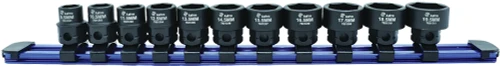 PG140 - 11-PC 3/8" DRIVE 1/2 SIZE NANO IMPACT SOCKET SET WITH 17MM OUTSIDE HEX, 9.5MM-19.5MM