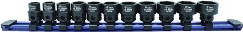 PG133 - 11-PC PRISE 3/8" ENSEMBLE DE DOUILLES NANO À IMPACT DE DEMI-TAILLE AVEC HEXAGONE EXTÉRIEUR DE 17 MM, 9,5 MM-19,5 MM
