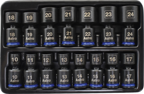 PG143 - 15-PC 3/8" DRIVE 6 POINT NANO PINLESS UNIVERSAL IMPACT SOCKET SET, 10MM-24MM