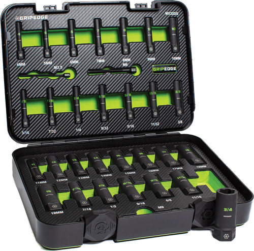 PG110 - 32-PC G-FORS™ 1/4" & 3/8" DRIVE DEEP METRIC & SAE MASTER SOCKET EXTRACTOR SET, 4–19MM, 3/16"–3/4"