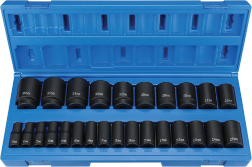 PG142 - 26-PC PRISE 1/2" ENSEMBLE DE DOUILLES MÉTRIQUES SEMI-PROFONDES À 6 POINTS, DE 10 MM À 36 MM