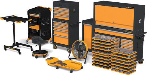 PG132 - 1331-PC MEGAMOD MECHANICS TOOL SET IN PREMIUM MODULAR FOAM TRAYS WITH TOOL STORAGE & SHOP EQUIPMENT