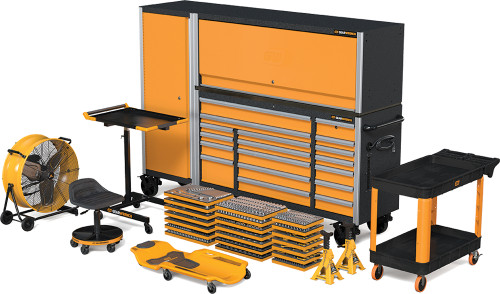 PG132 - 1629-PC MEGAMOD MECHANICS TOOL SET IN PREMIUM MODULAR FOAM TRAYS WITH TOOL STORAGE & SHOP EQUIPMENT