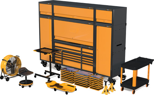 PG132 - 1858-PC MEGAMOD MECHANICS TOOL SET IN PREMIUM MODULAR FOAM TRAYS WITH TOOL STORAGE & SHOP EQUIPMENT