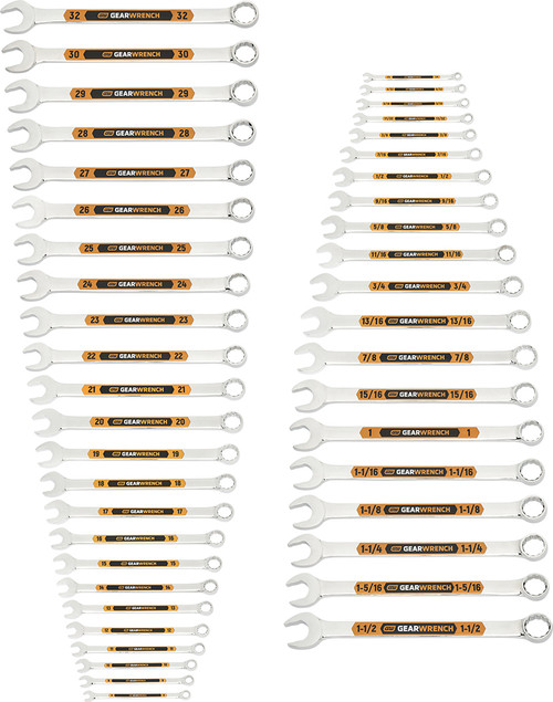 PG8 - 44-PC 12 POINT SAE/METRIC HI-VIZ LONG PATTERN COMBINATION WRENCH SET, 1/4" – 1-1/2", 6MM-32MM