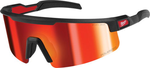 PG300 - POLARIZED WRAP AROUND SAFETY GLASSES - RED MIRRORED DUAL COAT LENSES