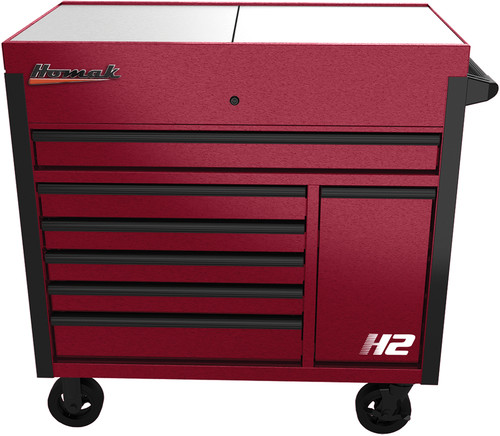 45" H2 7-DRAWER SLIDE TOP SERVICE CART WITH 2 POWER STRIPS – ROGUE RED