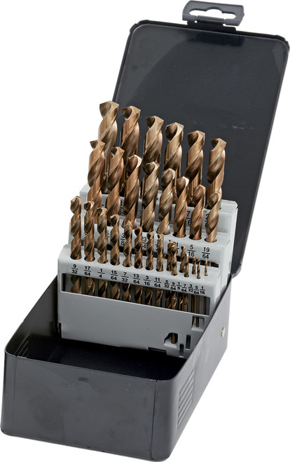 PG124 - 29-PC FRACTIONAL DRILL BIT SET, 1/16" TO 1/2" BY 64", METAL CASE