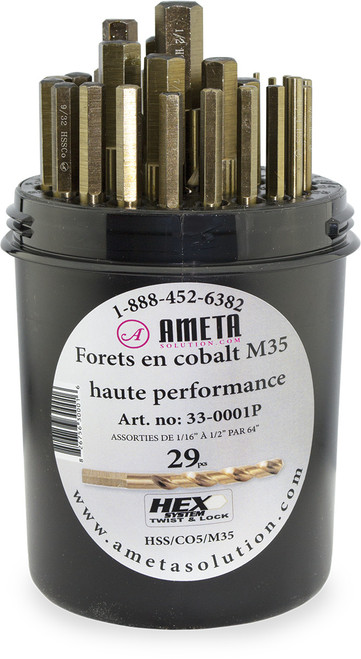 PG124 - 29-PC FRACTIONAL DRILL BIT SET, 1/16" TO 1/2" BY 64", HIGH DENSITY PLASTIC CONTAINER
